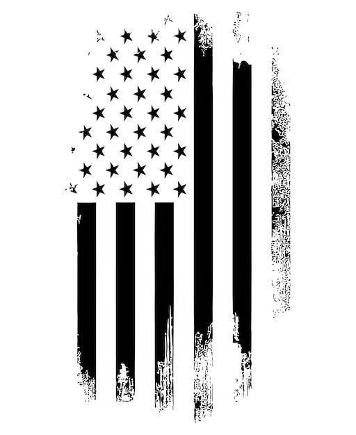 Vector american flag silhouette back and white screen printing usa flag