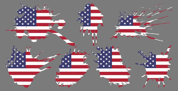 Vector american flag silhouette grunge usa flag set vector grunge flag silhouette independence july