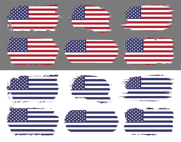 Vector american flag silhouette grunge usa flag set vector grunge flag silhouette independence july