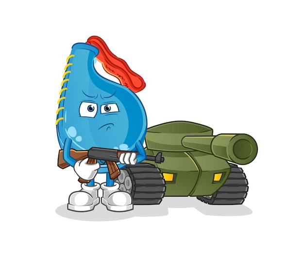 American flag soldier with tank character cartoon mascot vector