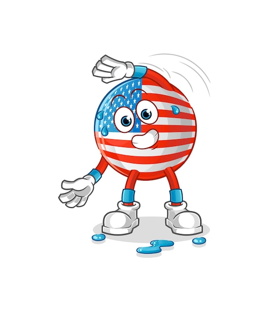 American flag stretching character. cartoon mascot vector