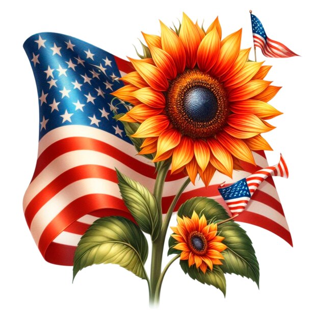 Vector american flag sunflower watercolor clipart