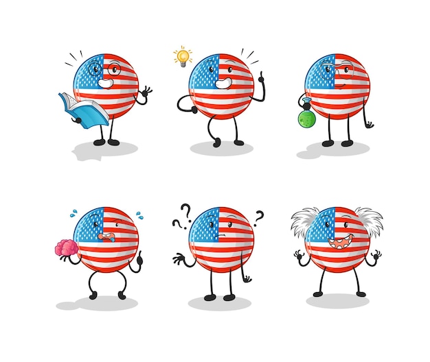 American flag thinking group character cartoon mascot vector