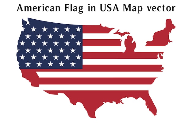 Американский флаг на векторной иллюстрации карты США на белом фоне