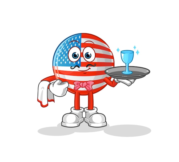 American flag waiter cartoon. cartoon mascot vector