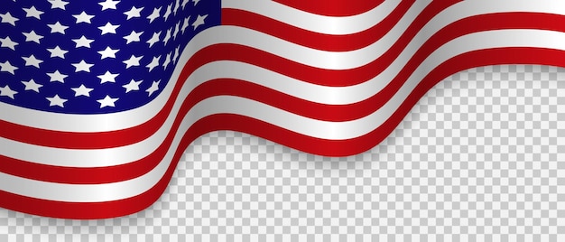 American flag waving in the wind on a transparent background Banner for Independence Day 4th of