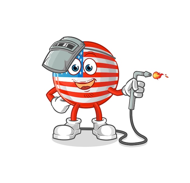 American flag welder mascot. cartoon vector