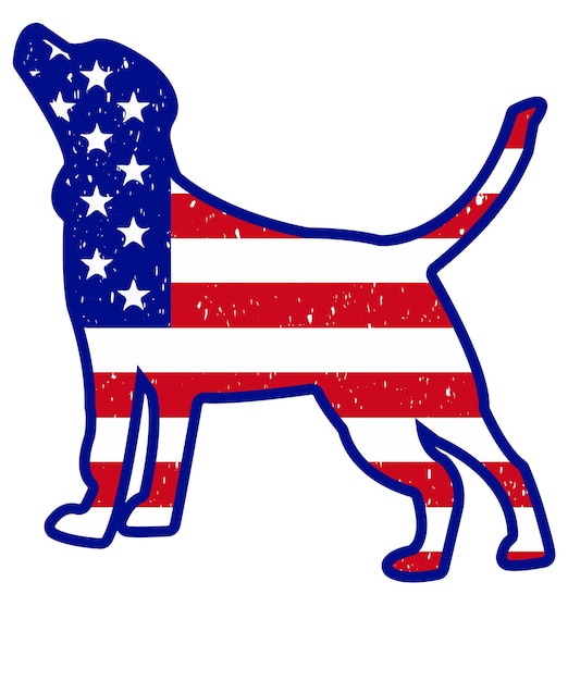 7월 4일 T셔츠 디자인의 개가 있는 미국 국기