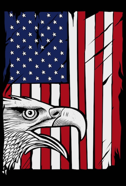 Vector american flag with eagle symbolizes power and freedom 4th of july anniversary or independence day