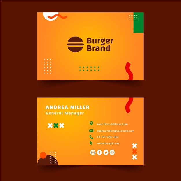 American food double-sided horizontal business card template