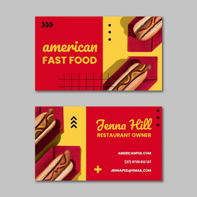 Vector american food horizontal business card