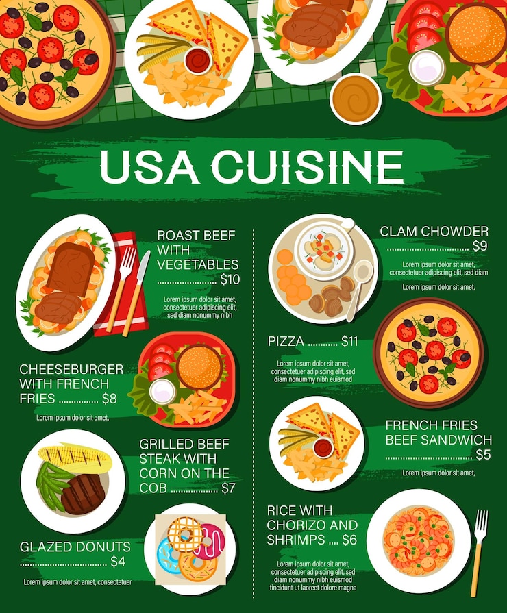 Vector american food menu restaurant cuisine cafe lunch
