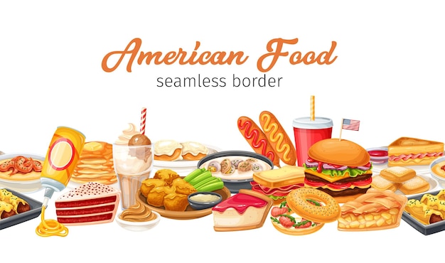 Вектор Американская еда бесшовный фон границы