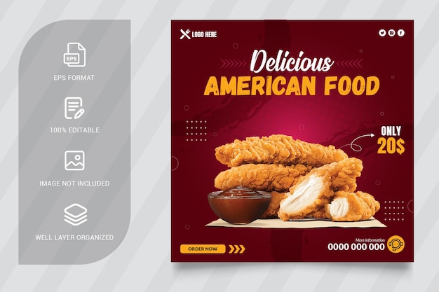 American Food 소셜 미디어 instagram 게시물 사각형 배너