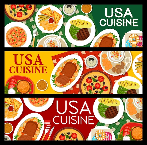 Vector american food usa cuisine banners cafe menu dish