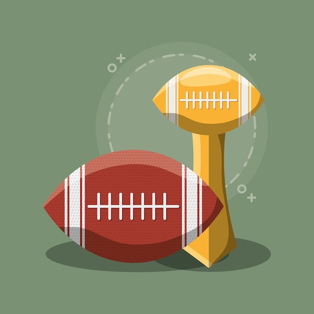 american football ball and golden trophy icon