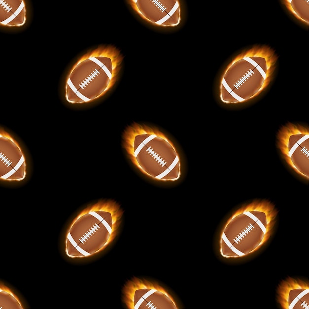 American football ball pattern on a black background. Vector stock illustration.