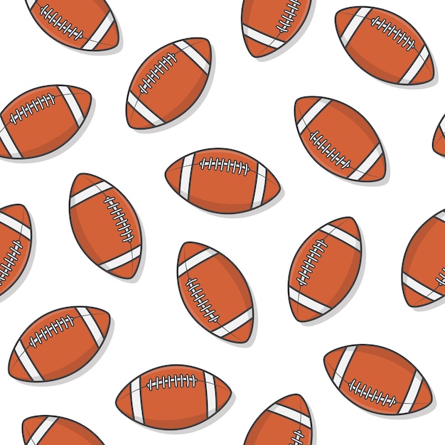 American Football Ball Seamless Pattern On A White Background. Rugby Icon Vector Illustration