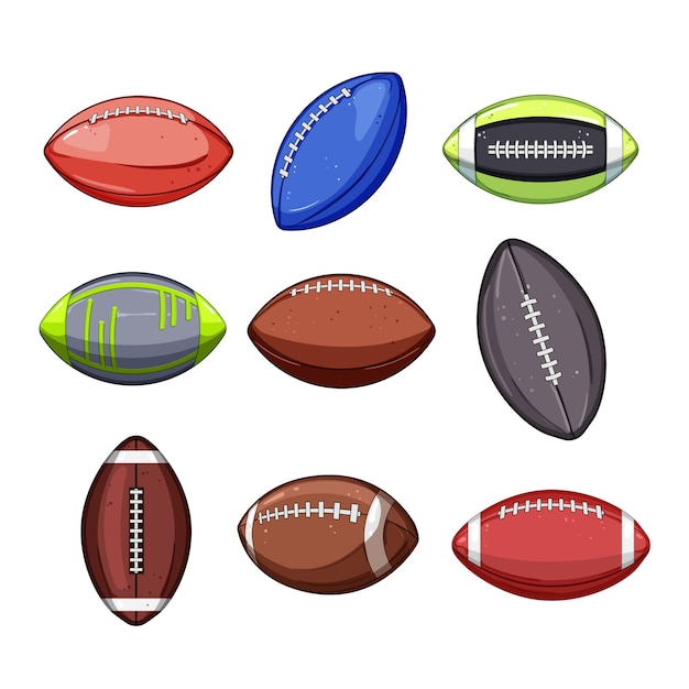 american football ball set cartoon college sport game texture field play american football ball sign isolated symbol vector illustration