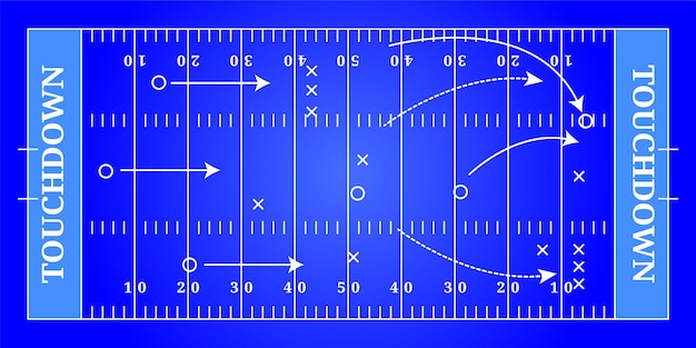 American football blauw veld, tactisch bovenaanzicht