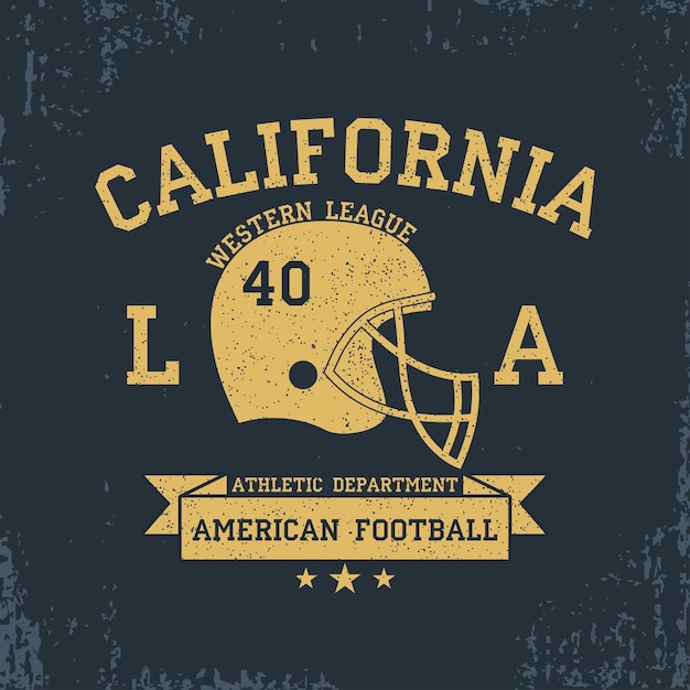 American football california sport typography tshirt graphics with grunge helmet ribbon