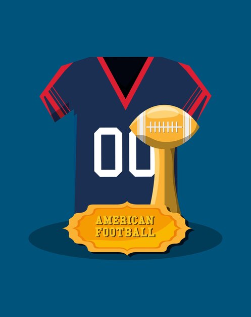 american football emblem with jersey and trophy 