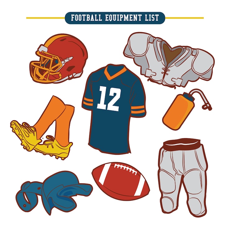 Vector american football equipment list vector illustration in retro style design