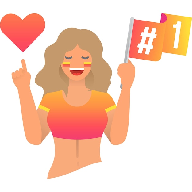 American football fan vector icon Excited attractive woman cheering for favorite team watching championship tournament match