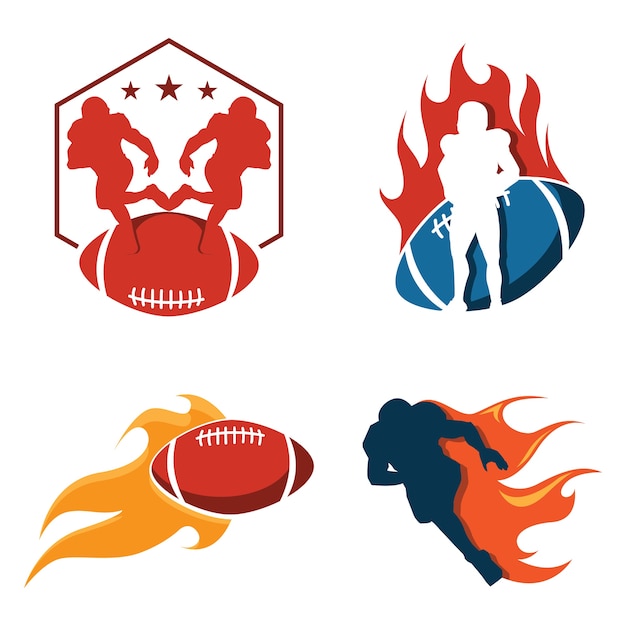 American football on fire logo collection