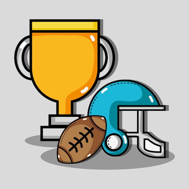 American football helmet with ball and prize cup