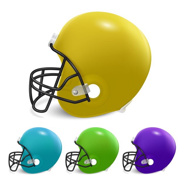 アメリカンフットボール用ヘルメットセット。白い背景で隔離。