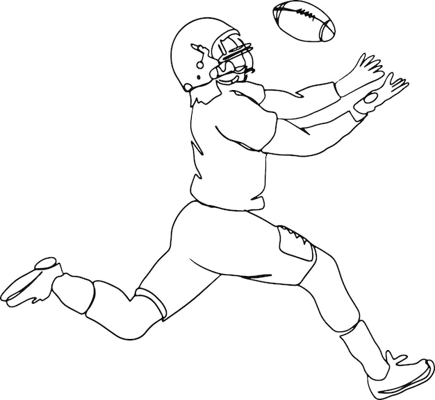 American Football Line Art, Rugby Outline Tekening, Sport Sketch, Atleet Speler, Vector Illustratie