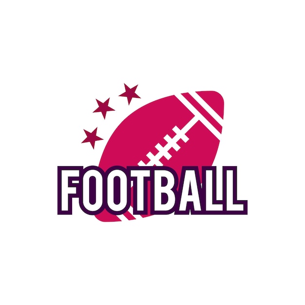 Modello del logo del football americano con palla e stelle grafica del distintivo del rugby isolata su sfondo bianco design dell'etichetta sportiva illustrazione del vettore stock