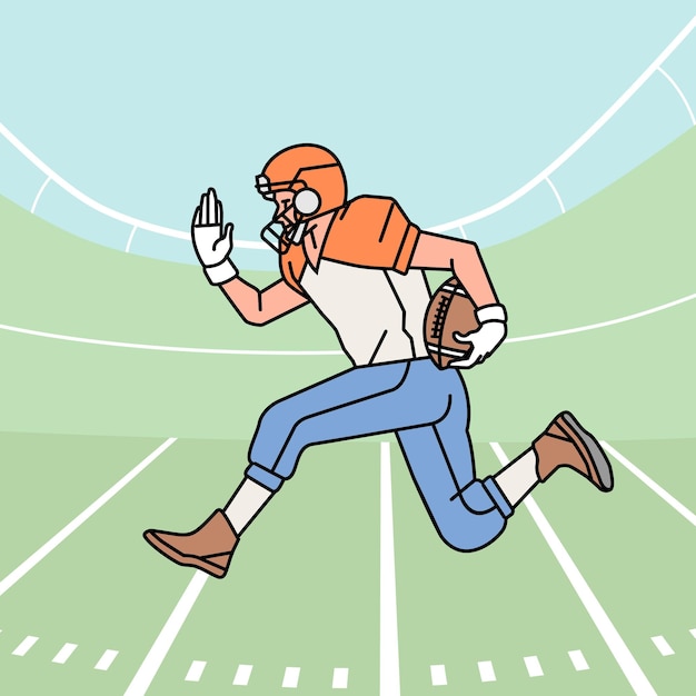 Vector american football man character players in action athlete on field line style