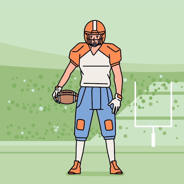 Vector american football man character players in action athlete on field line style