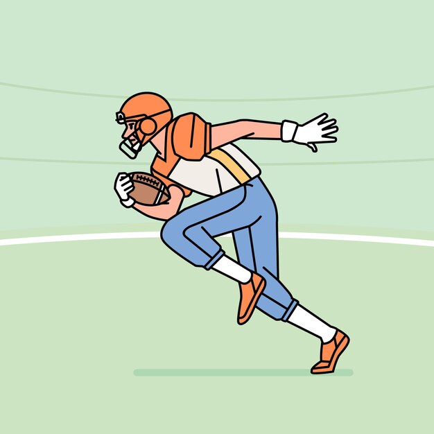 American football man character players in action Athlete on field line style