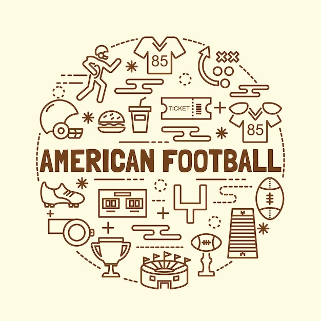 Set di icone di sottile linea sottile di football americano