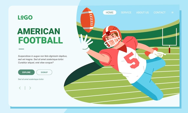 Vector american football minimalist banner web illustration mobile landing page gui ui player jump catch up ball