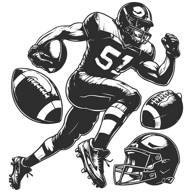 american football monochrome elements set with sports equipment and clothing players trophy isolated
