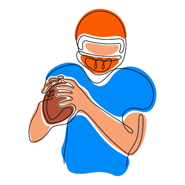 Vector american football player continuous line colourful vector illustration