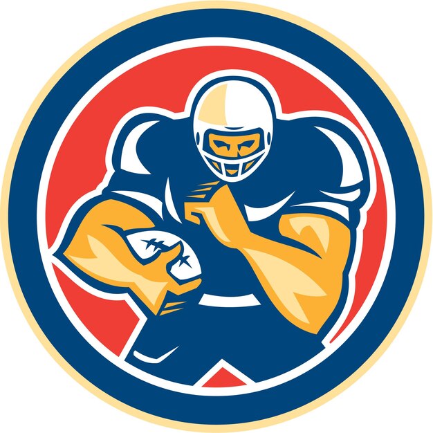 Vector american football player fend off circle retro