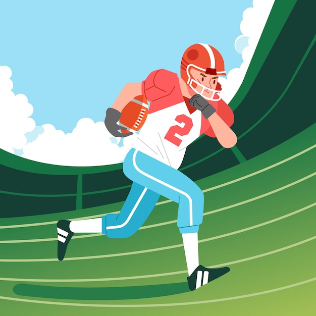 Vector american football player running across the field with the ball