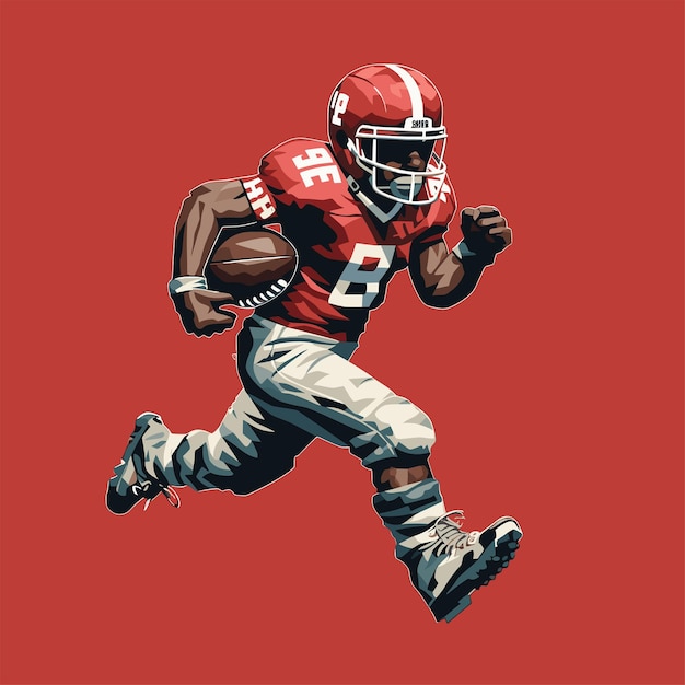 American football player running with ball on red background Vector illustration