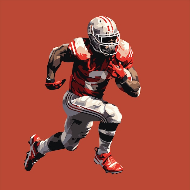 American football player running with ball on red background vector illustration