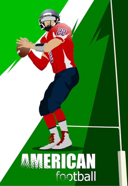 Vettore silhouette del giocatore di football americano in azione illustrazione vettoriale 3d poster