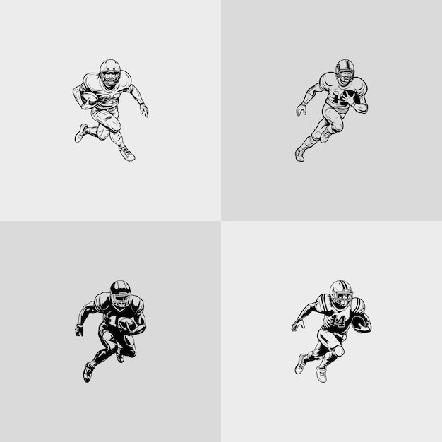 American football player silhouette rugby sports game vector set design