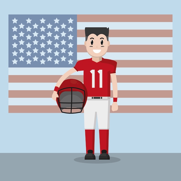 American football player over usa flag