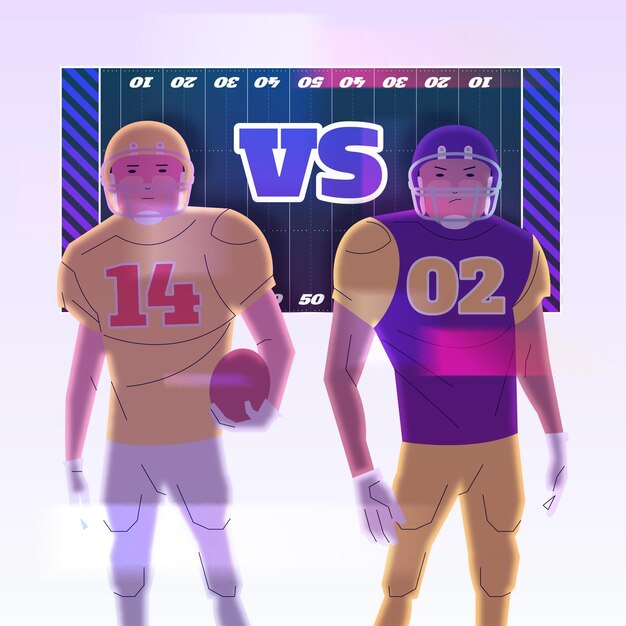 Vector american football players in front of field