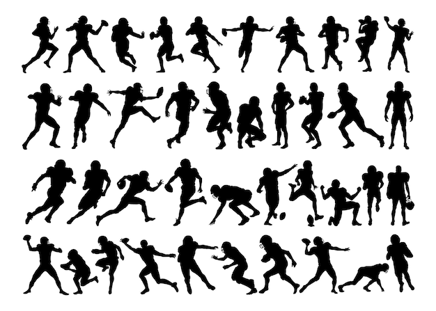 American Football Players Silhouettes , vector pack, various pose set