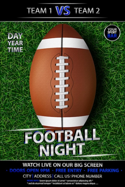 Vettore poster di football americano sport bar party banner football americano palla sfondo astratto